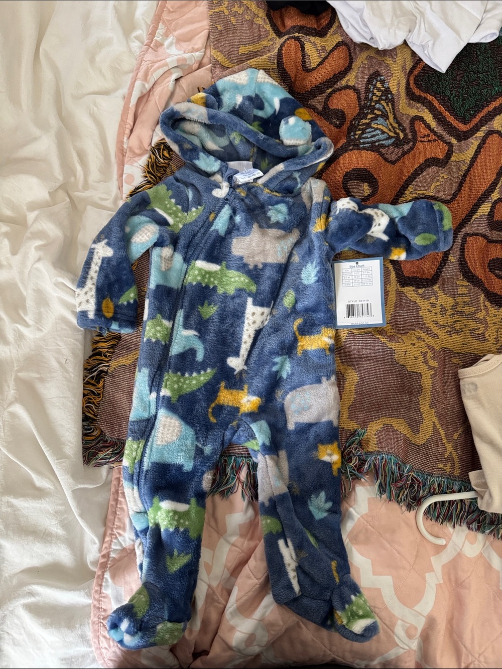 Plush Navy Blue Animal-Print Hooded Footie for Kids